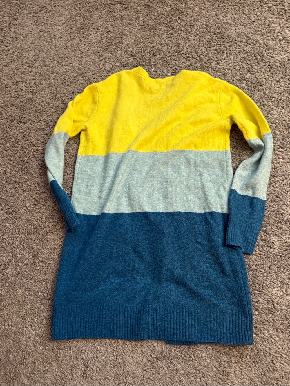 Colorblock Long Cardigan - Yellow, Light Blue & Dark Blue - Picture 2 of 4